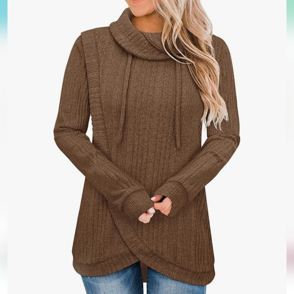 Cozy Brown Cowl Neck Sweater Women's Medium Soft